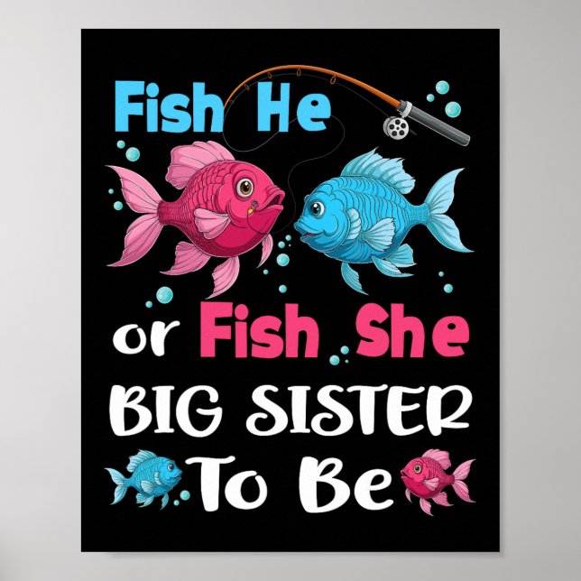 Póster Fish He Or Fish She Gender Reveal Family Matching  (Frente)