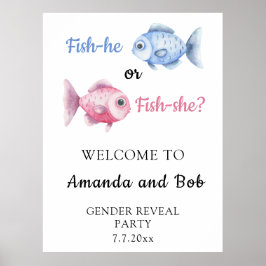 Póster Fish-he or Fish-she Gender reveal Welcome