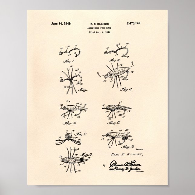 Póster Fish Lure 1949 Patent Art Old Peper (Frente)