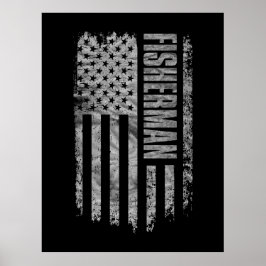 Póster Fisherman USA Flag Distressed design