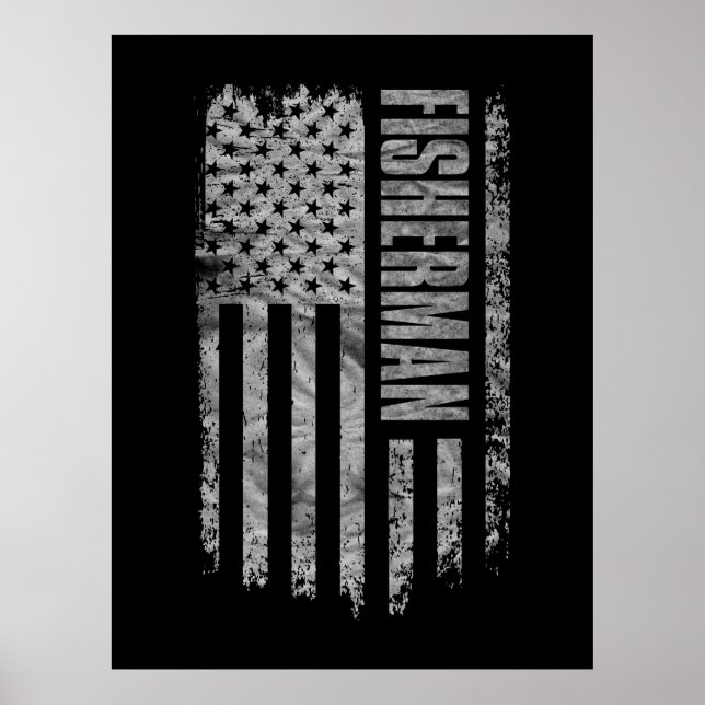Póster Fisherman USA Flag Distressed design (Frente)