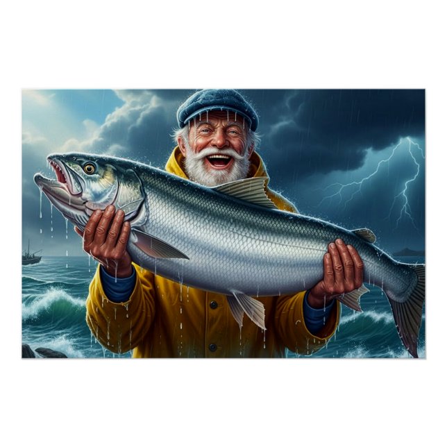Póster Fisherman's Big Fish Catch Ocean  (Anverso)