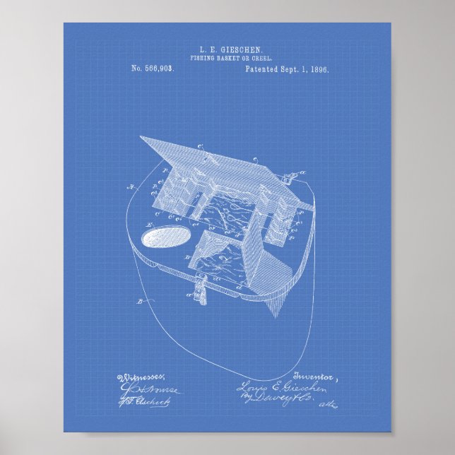 Póster Fishing Basket 1896 Patent Art Blueprint (Frente)