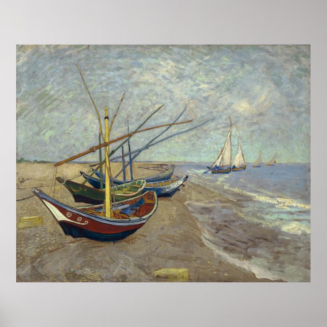 Póster Fishing Boats on the Beach by Vincent Van Gogh (Frente)