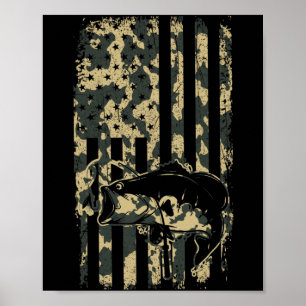 Póster Fishing Camouflage USA Flag for Bass Fisherman