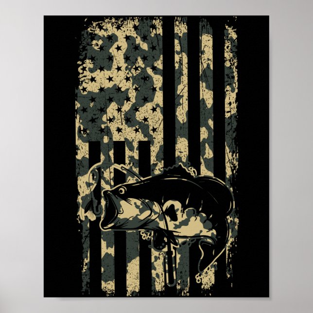 Póster Fishing Camouflage USA Flag for Bass Fisherman (Frente)