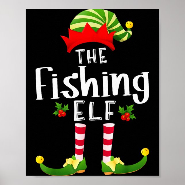 Póster Fishing Christmas Elf Matching Pajama X-mas Party  (Frente)