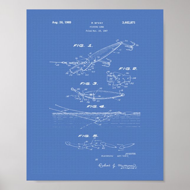Póster Fishing Lure 1969 Patent Art Blueprint (Frente)