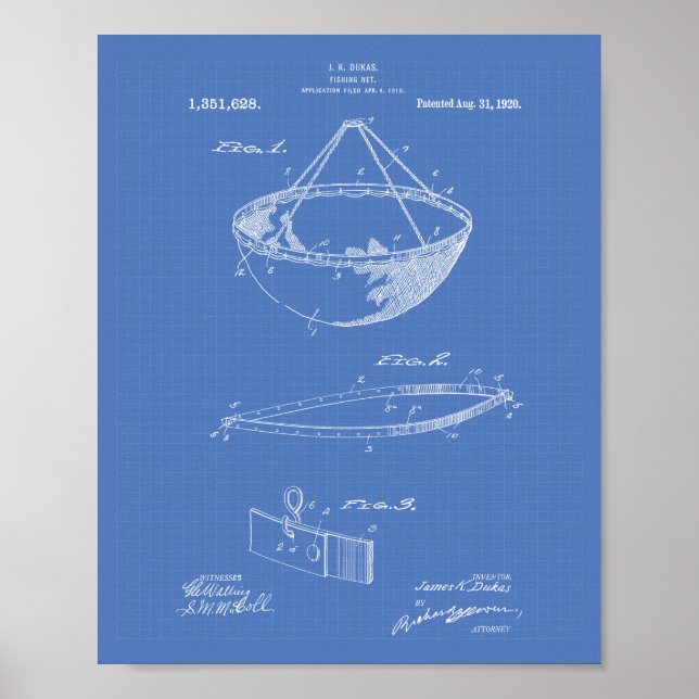 Póster Fishing Net 1920 Patent Art Blueprint (Frente)
