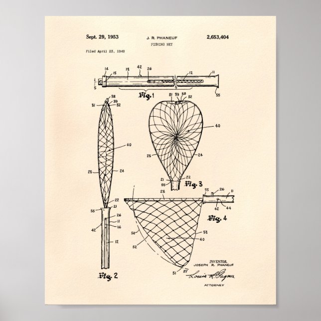 Póster Fishing Net 1953 Patent Art Old Peper (Frente)