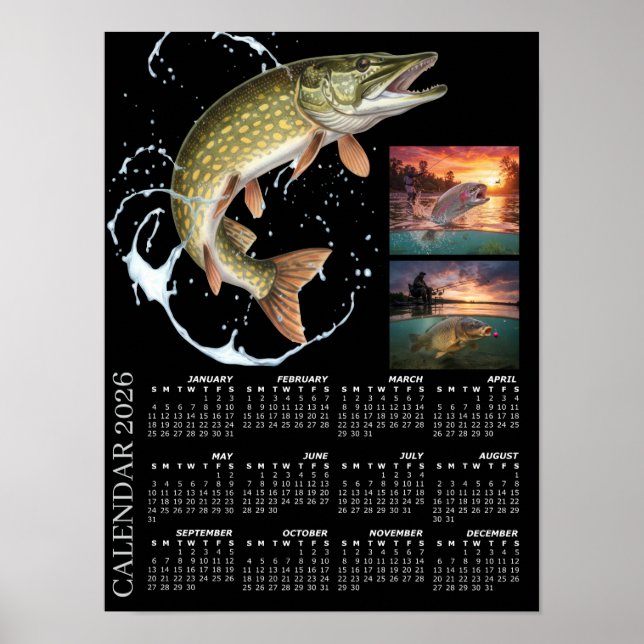 Póster Fishing Photo Calendar 2026, Sports Fishing, Carp (Frente)