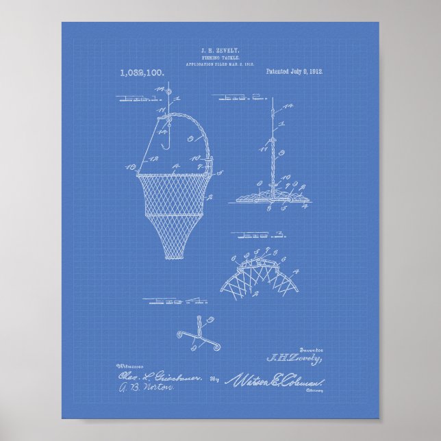 Póster Fishing Tackle 1912 Patent Art Blueprint (Frente)