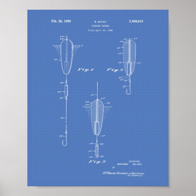 Póster Fishing Tackle 1950 Patent Art Blueprint (Frente)