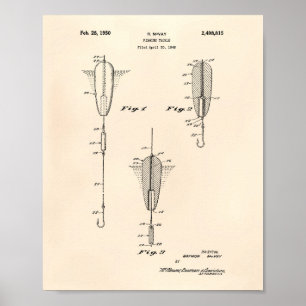 Póster Fishing Tackle 1950 Patent Art Old Peper