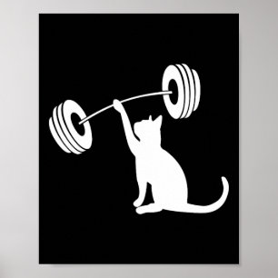 Póster Físicocómico Pesas Fuerza Gimnasio Gato Levantando