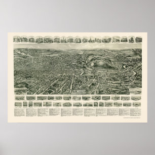 Póster Fitchburg, MAMÁES Mapa Panorámico - 1915