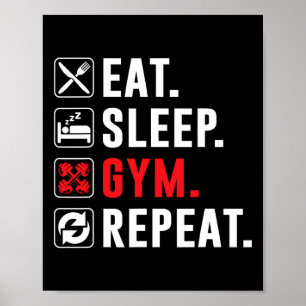 Póster Fitness Bodybuilding Eat Sleep Gym Repeat Funny Wo