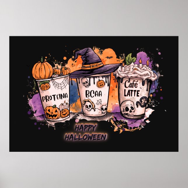 Póster Fitness Halloween 🎃Protein, BCAA & Café Latte  (Frente)