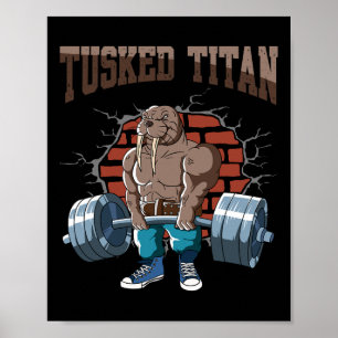 Póster Fitness Walrus Doing Deadlift Entrenamiento Gym