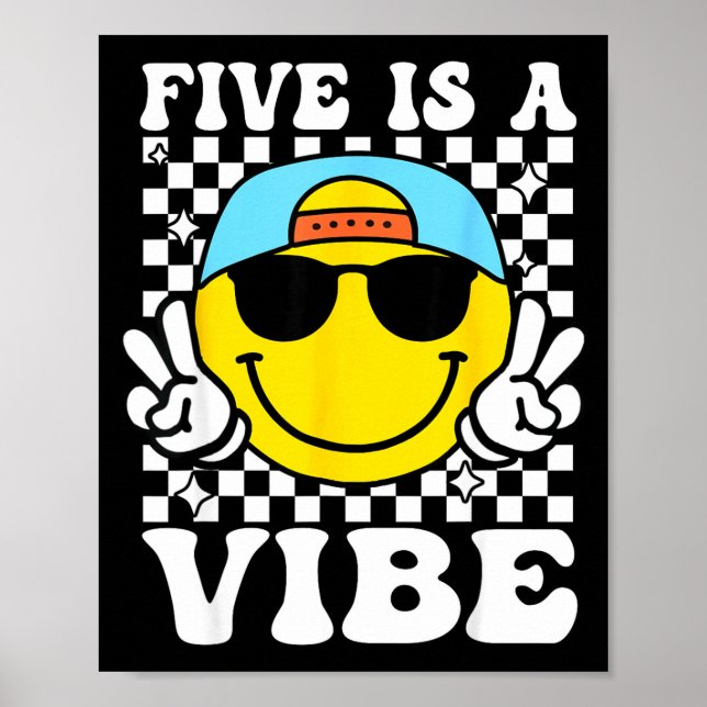 Póster Five Is A Vibe 5th Birthday Groovy Boys Girls 5 Ye (Frente)