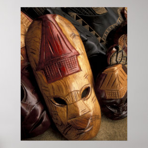 Póster Fiyi, Viti Levu Máscaras en un mercado de la ciuda