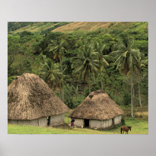 Póster Fiyi, Viti Levu, Navala, casas tradicionales Bure