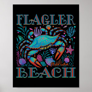 Póster Flagler Beach Florida Cangrejo Azul De Verano Play