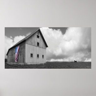Póster Flags of Our Farmers - Barn with American Flag