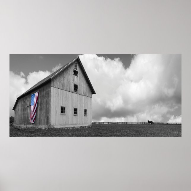 Póster Flags of Our Farmers - Barn with American Flag (Frente)