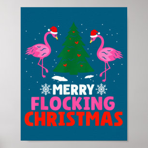 Póster Flamenco Alegre Bandada Navideña Divertida Navidad