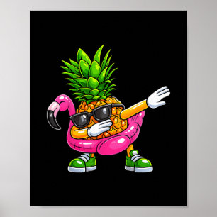Póster Flamenco Aloha Hawaiano Tropical de Piña Bailando