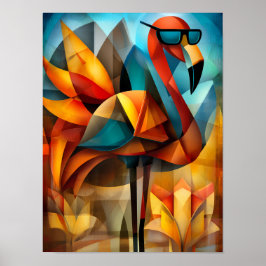 Póster Flamenco Encantador – Frescura Cubista con Gafas d