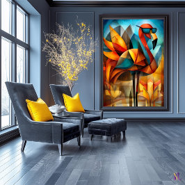 Póster Flamenco Encantador – Frescura Cubista con Gafas d