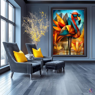 Póster Flamenco Encantador – Frescura Cubista con Gafas d