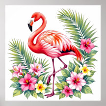 Flamenco Floral Hawaiano Rosa Acuarela Tropical