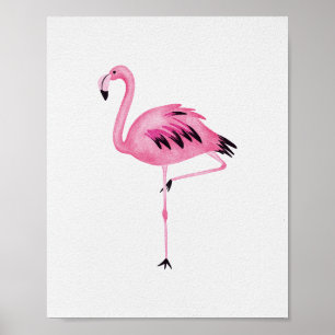 Póster Flamenco Rosa Caprichoso Pájaro Acuarela