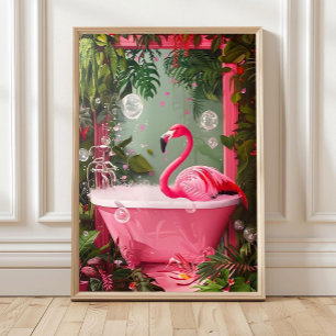 Póster Flamenco Rosa en Bañera Impresión, Pared de Baño D