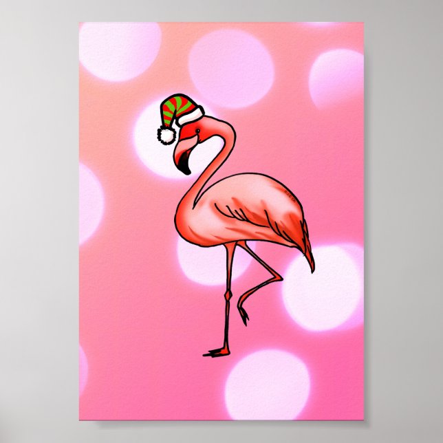 Póster Flamenco Rosa Navidad Tropical Holiday (Frente)