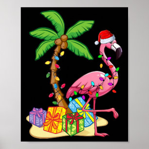 Póster Flamenco Rosa Tropical Navidad En Julio Verano Pa