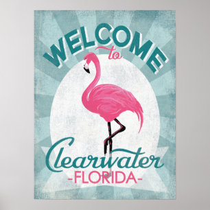 Póster Flamenco rosado de Clearwater la Florida retro