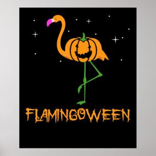 Póster Flamencos Ave rosa de calabaza Halloween