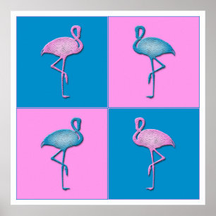Póster Flamencos azules y rosas