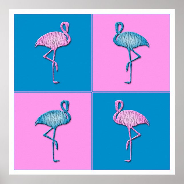 Póster Flamencos azules y rosas (Frente)