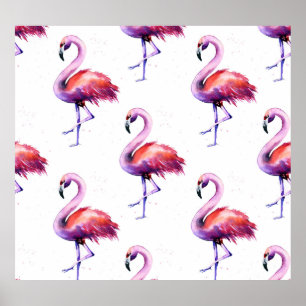 Póster Flamencos con salpicaduras: patrón de acuarela.