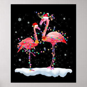 Póster Flamencos Flamingo Christmas Tree Santa Hat Xmas