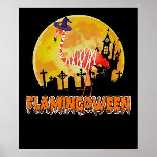 Póster Flamencos   Flamingoween Funny Witch Halloween