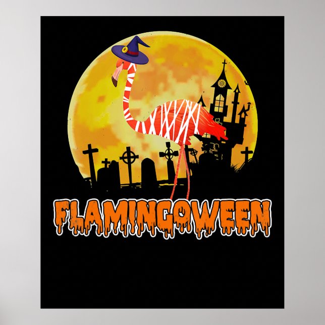 Póster Flamencos | Flamingoween Funny Witch Halloween (Frente)