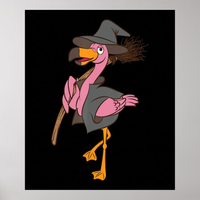 Póster Flamencos | Halloween Flamingo Witch Guay Pink Bir (Frente)