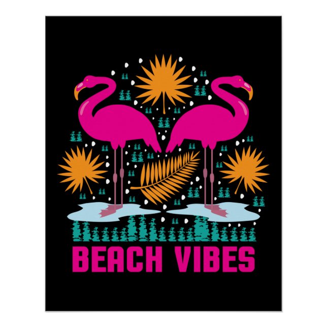 Póster Flamencos rosados de los pepitas de playa-19501 (Anverso)