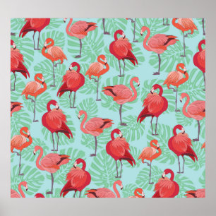 Póster Flamencos rosados: Patrón exótico sin foco.